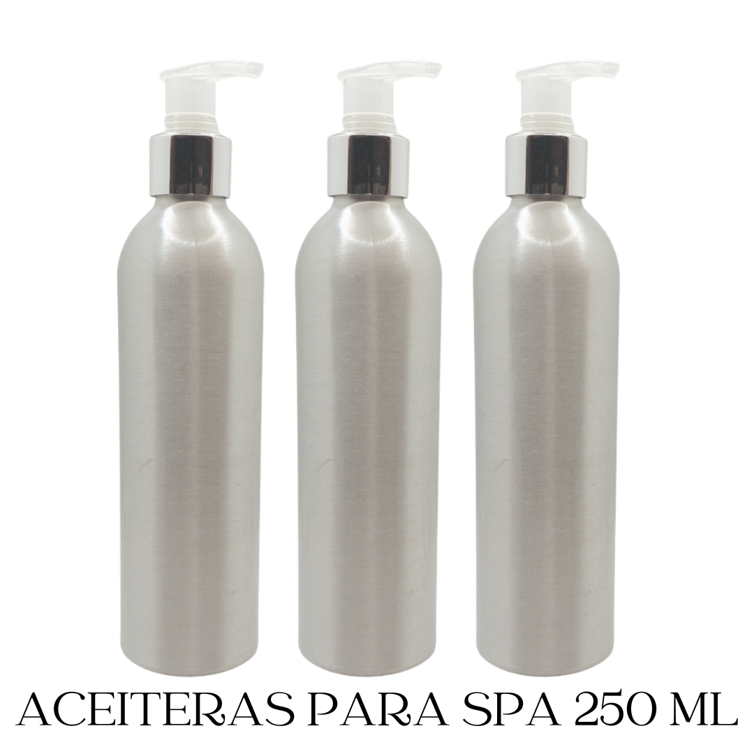 SET DE 3 ACEITERAS ALUMINIO PARA SPA 250ML Calidad Premium
